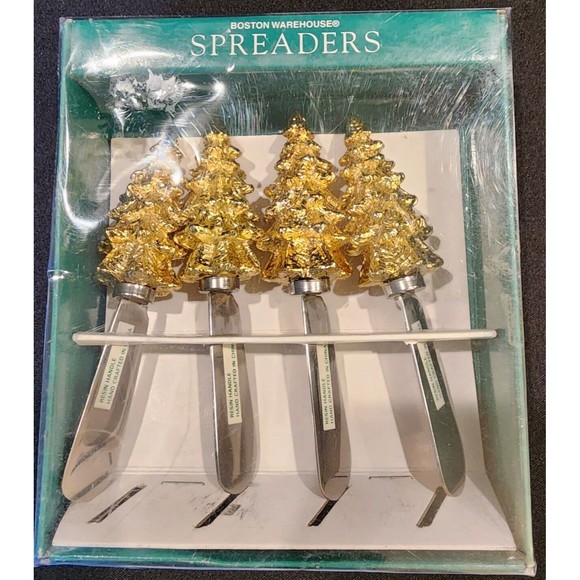 Christmas Trees~Cheese Spreaders~Goldtone~Set of 4~New ~ Boston Warehouse - Picture 1 of 3